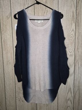 Vintage Havana Navy and Cream Gradient Open-Shoulder Sweater